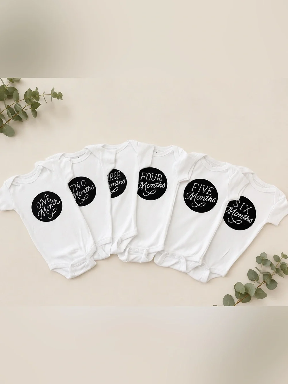 Monthly Milestone Baby Bodysuit Set of 6 - Classic Black Circle Design